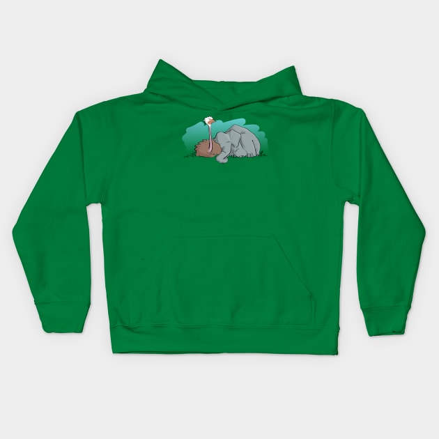 Sleepy Elephant & Ostrich (Color) Kids Hoodie by Jason's Doodles